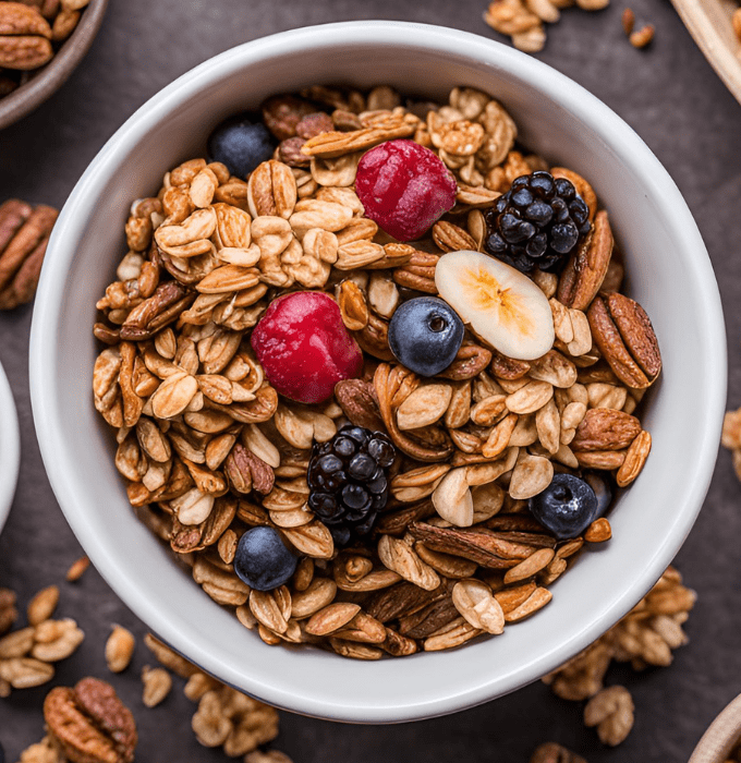A Healthy and Delicious Breakfast: Homemade Granola Looking for a nutritious and satisfying breakfast option? Look no further than this homemade granola recipe. Packed with flavor and low in syns, it's perfect for those following the Slimming World plan. This granola is customizable to your taste, with options for fruit and nut or chocolate variations. Enjoy it with yogurt, berries, or as a snack throughout the day. Yields: 10 servings Syns per serving: 5.5 (vegan: 5.5) Dietary: Vegetarian (vegan with maple syrup) Ingredients: 400g canned chickpeas (reserved aquafaba) 275g plain porridge oats 3 tbsp honey (or maple syrup for vegan) 1 tsp vanilla extract 1 tsp cinnamon Fruit & Nut Version (7 Syns/serving): 75g dried apricots 25g flaked almonds Chocolate Version (7 Syns/serving): 2 tbsp cocoa powder 50g milk chocolate chips Instructions: Preheat oven: Set oven to 160°C (320°F). Line a baking sheet with parchment paper. Prepare chickpeas: Drain chickpeas and reserve aquafaba. Whisk aquafaba until stiff peaks form. Combine dry ingredients: In a large bowl, combine oats, honey (or maple syrup), vanilla, and cinnamon. Add aquafaba: Stir aquafaba into the dry ingredients until well coated. Bake: Spread the mixture evenly on the prepared baking sheet. Bake for 30 minutes, stirring halfway through. Cool and store: Let cool completely before storing in an airtight container. Variations: Fruit & Nut: Add dried apricots and flaked almonds halfway through baking. Chocolate: Omit cinnamon and add cocoa powder. Stir in chocolate chips after cooling. Serving Suggestion: Breakfast Banana Split: Top sliced banana with fat-free yogurt, berries, and a sprinkle of granola. Enjoy your homemade, low-syn granola!