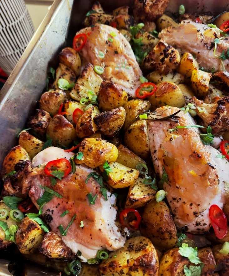Chicken Traybake Recipes Make this delicious Black Pepper Chicken Traybake for dinner tonight, simple dish with roasted cauliflower and baby potatoes. About Time Prep Time 50 mins Cook Time 60 mins Total Time 1 hour 50 mins