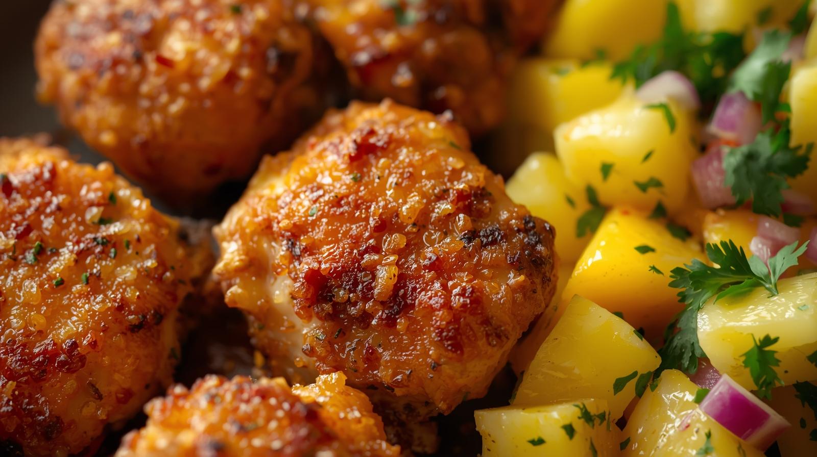 Creating a diet-friendly Air Fryer Lemon Ginger Chicken with Pineapple Mango Salsa is a great idea. The traditional versions often use ingredients like olive oil, honey, or a full-fat creamy sauce, which can be high in calories. This adaptation focuses on keeping the chicken and salsa as "Free Foods" or low-calorie items while maintaining all the vibrant flavor. Here is a recipe that's adapted for a calorie-controlled diet. Air Fryer Lemon Ginger Chicken with Pineapple Mango Salsa This vibrant, flavorful meal is a fantastic way to enjoy lean protein and fresh fruit with minimal added oil. It's a quick, easy, and healthy dish perfect for a busy weeknight. Estimated Calories: Varies based on portion size and any optional ingredients. Ingredients For the Chicken: 2 skinless and boneless chicken breasts (around 400g), cut into bite-sized chunks 1 tbsp fresh ginger, grated Zest and juice of 1 unwaxed lemon 2 tbsp dark soy sauce (or tamari for gluten-free) 2 garlic cloves, crushed Low-calorie cooking spray (such as a light olive oil spray) Salt and black pepper to taste For the Pineapple Mango Salsa: ½ cup diced fresh pineapple ½ cup diced fresh mango ¼ cup finely diced red onion Juice of 1 lime Handful of fresh coriander, chopped Pinch of salt Instructions Marinate the Chicken: In a medium bowl, combine the grated ginger, lemon zest and juice, soy sauce, and crushed garlic. Add the chicken chunks and mix well until every piece is coated. Let it marinate for at least 15 minutes, or for a deeper flavor, cover and refrigerate for up to 2 hours. Prepare the Salsa: While the chicken is marinating, make the salsa. In a separate bowl, gently combine the diced pineapple, mango, red onion, lime juice, and chopped coriander. Season with a pinch of salt and mix everything together. Set aside. Cook the Chicken: Preheat your air fryer to 200°C (400°F). Lightly spray the air fryer basket with low-calorie cooking spray. Place the marinated chicken pieces in a single layer in the air fryer basket. Don't pour in any excess marinade. Cook for 10-12 minutes, shaking the basket halfway through cooking to ensure the chicken is evenly browned and cooked through. The chicken should be golden and have an internal temperature of at least 75°C (165°F). Serve: Once the chicken is cooked, transfer it to a plate. Serve the chicken immediately, topped with a generous spoonful of the fresh Pineapple Mango Salsa. This meal is fantastic on its own, or you can serve it with a portion of plain boiled rice or a fresh green salad for a complete meal. Recipe Notes Marinating: The marinade is Free Food in this recipe as it uses no oil. The low-calorie spray replaces the need for high-calorie oils, saving you many calories per serving. Fruit is Free: Since the pineapple and mango are fresh, they are considered Free Foods on a calorie-controlled plan, allowing you to enjoy a generous portion of the vibrant salsa. Serving Suggestion: Instead of coconut rice, which can be high in calories, a portion of plain rice is a great low-calorie alternative that's filling and delicious. Make it Spicy: For a little kick, you can add a finely diced red chili or a few shakes of chili flakes to the chicken marinade or the salsa.
